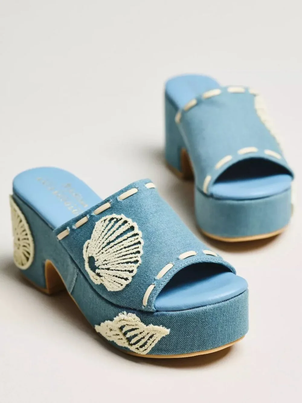 Anthropologie Matisse Exclusive Embroidered Platform Heeled Sandals Dark Denim 8